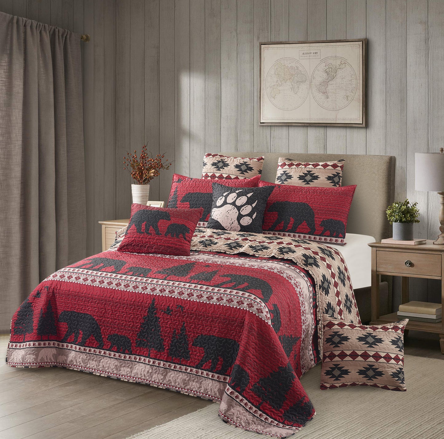 Virah Bella - Creekside Bear - Lightweight Reversible Quilt Set with Decorative Pillow Shams