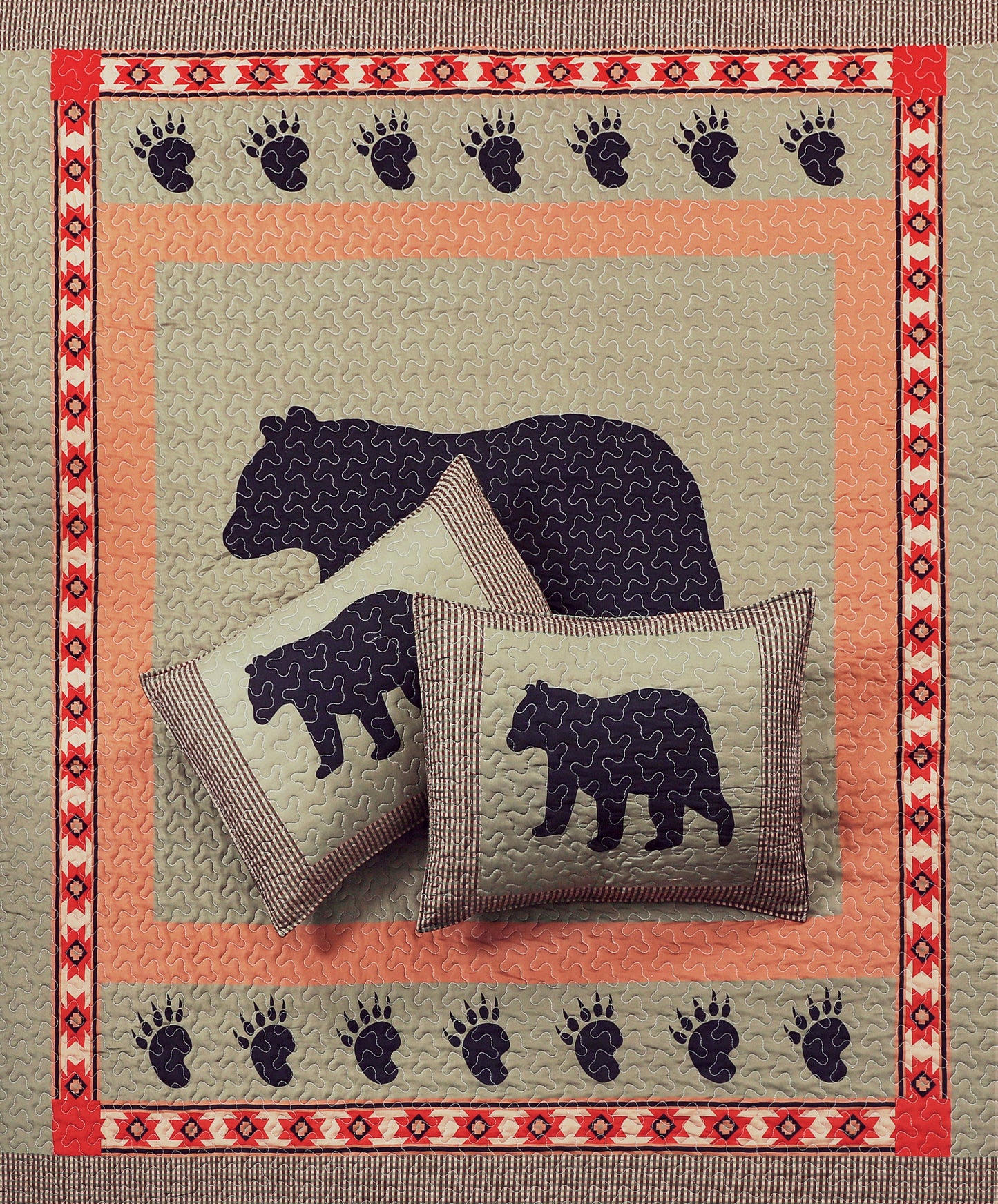 Virah Bella - Bear and Paw - Lightweight Reversible Quilt Set with Decorative Pillow Shams