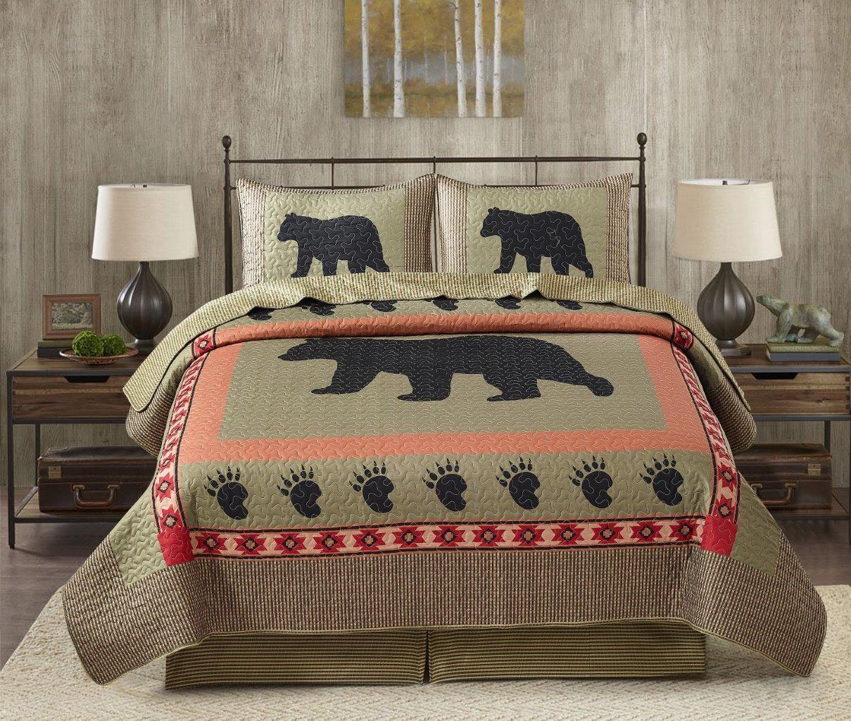 Virah Bella - Bear and Paw - Lightweight Reversible Quilt Set with Decorative Pillow Shams