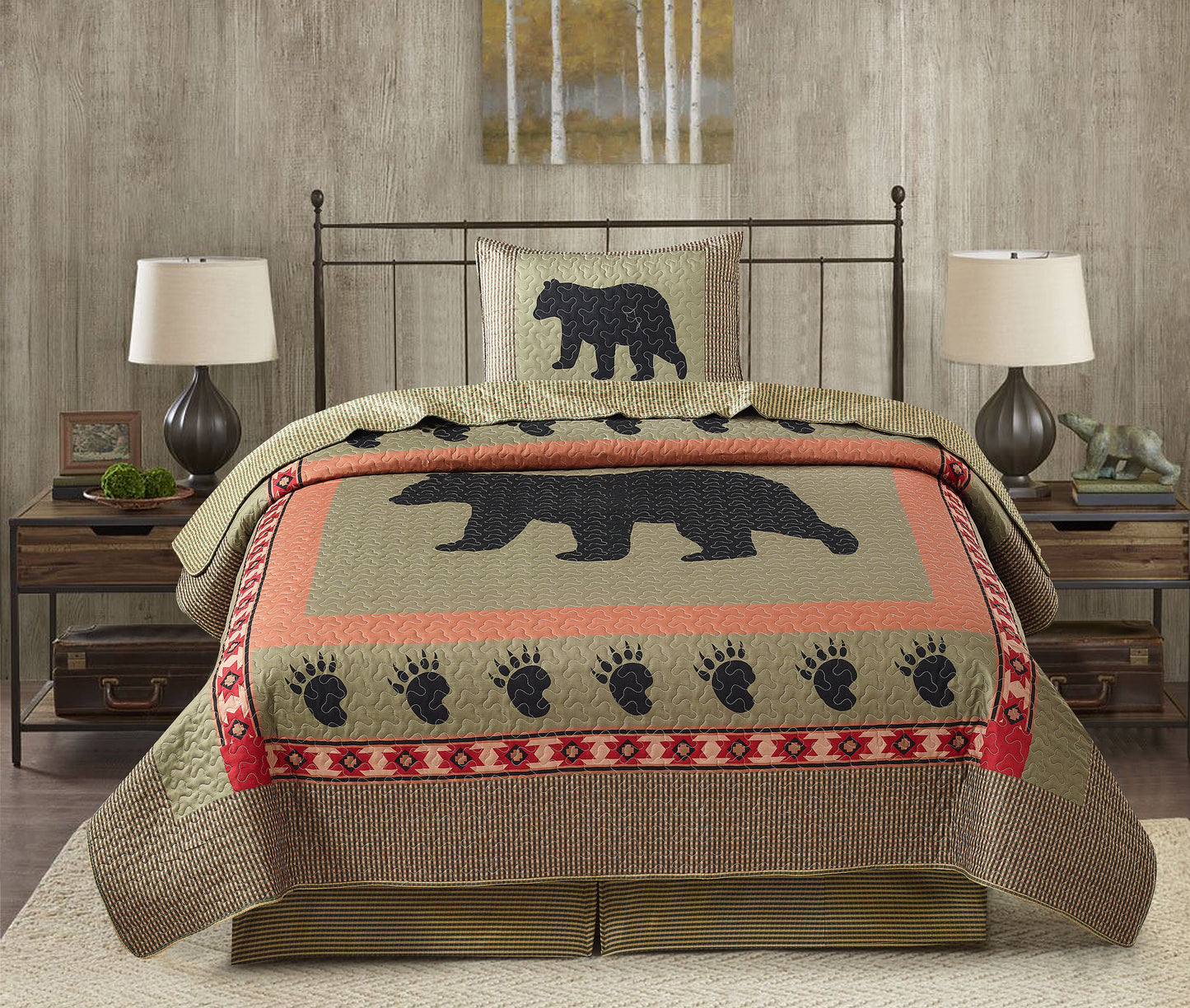 Virah Bella - Bear and Paw - Lightweight Reversible Quilt Set with Decorative Pillow Shams