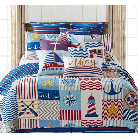 Virah Bella - Anchors Away - Lightweight Reversible Quilt Set with Decorative Pillow Shams