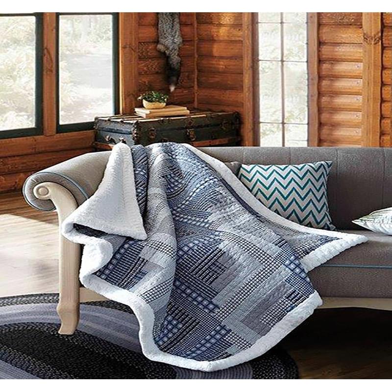 Virah Bella - Montana Cabin Blue/Grey - Quilted Sherpa Throw Blanket 50"x60"