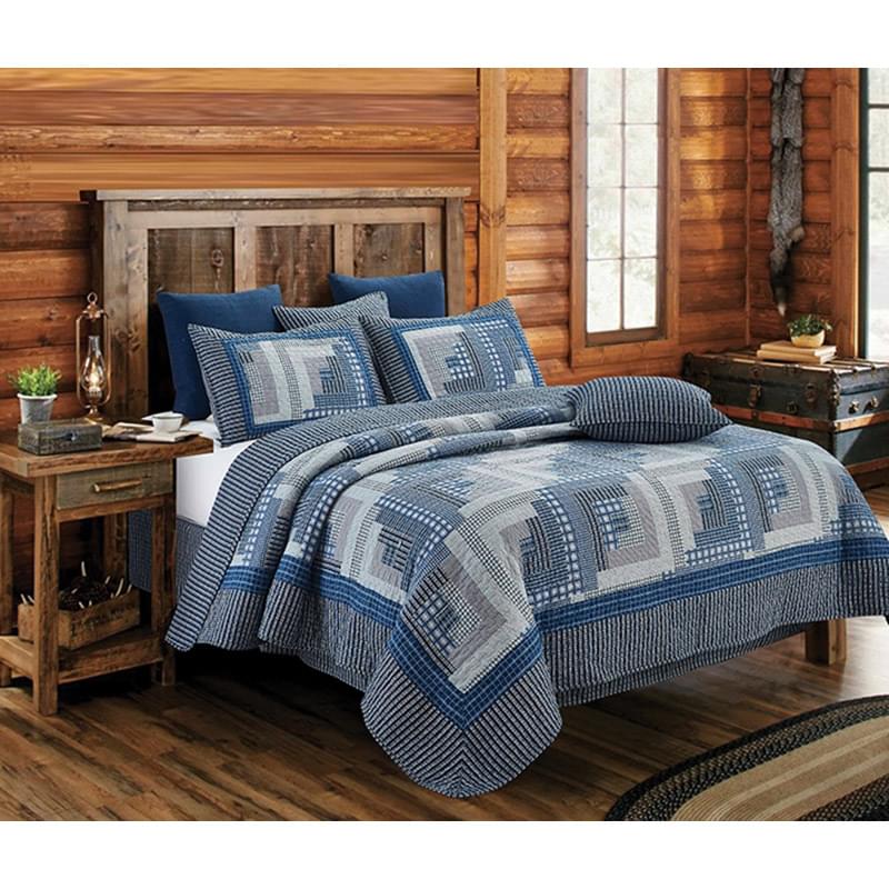 Virah Bella - Montana Cabin Blue/Grey - Lightweight Reversible Quilt Set with Decorative Pillow Shams