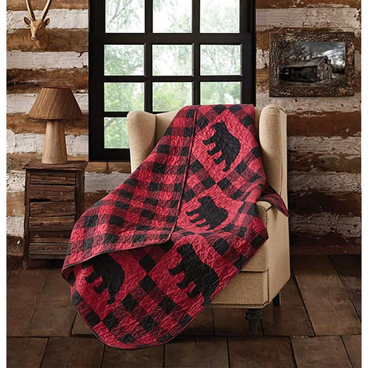 Virah Bella - Buffalo Bear Plaid Red - Lightweight Quilted Throw Blanket 50" x 60"