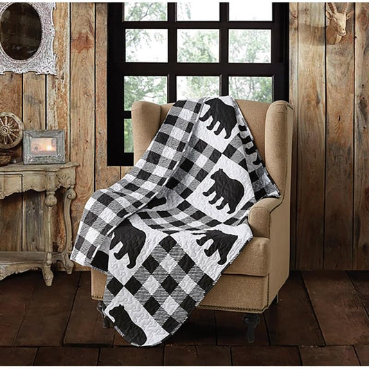 Virah Bella - Buffalo Bear Plaid White - Lightweight Quilted Throw Blanket 50" x 60"