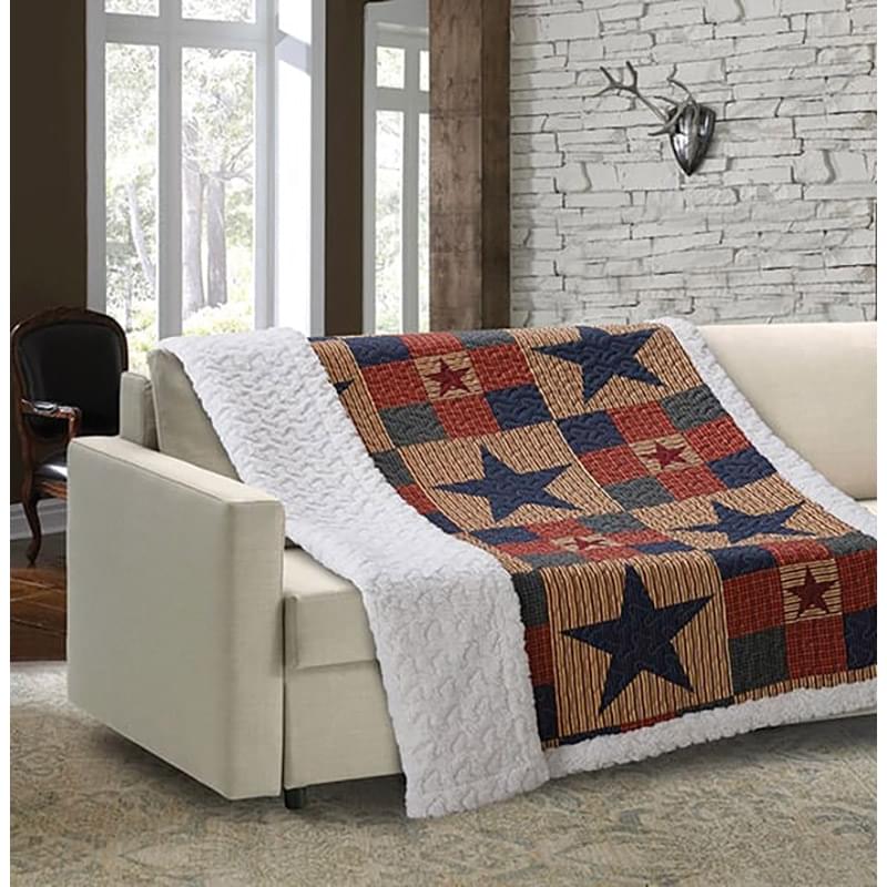 Virah Bella - Mountain Cabin Blue - Quilted Sherpa Throw Blanket 50"x60"