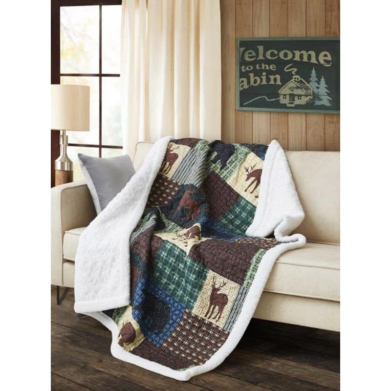 Virah Bella - Wilderness Patch - Quilted Sherpa Throw Blanket 50"x60"