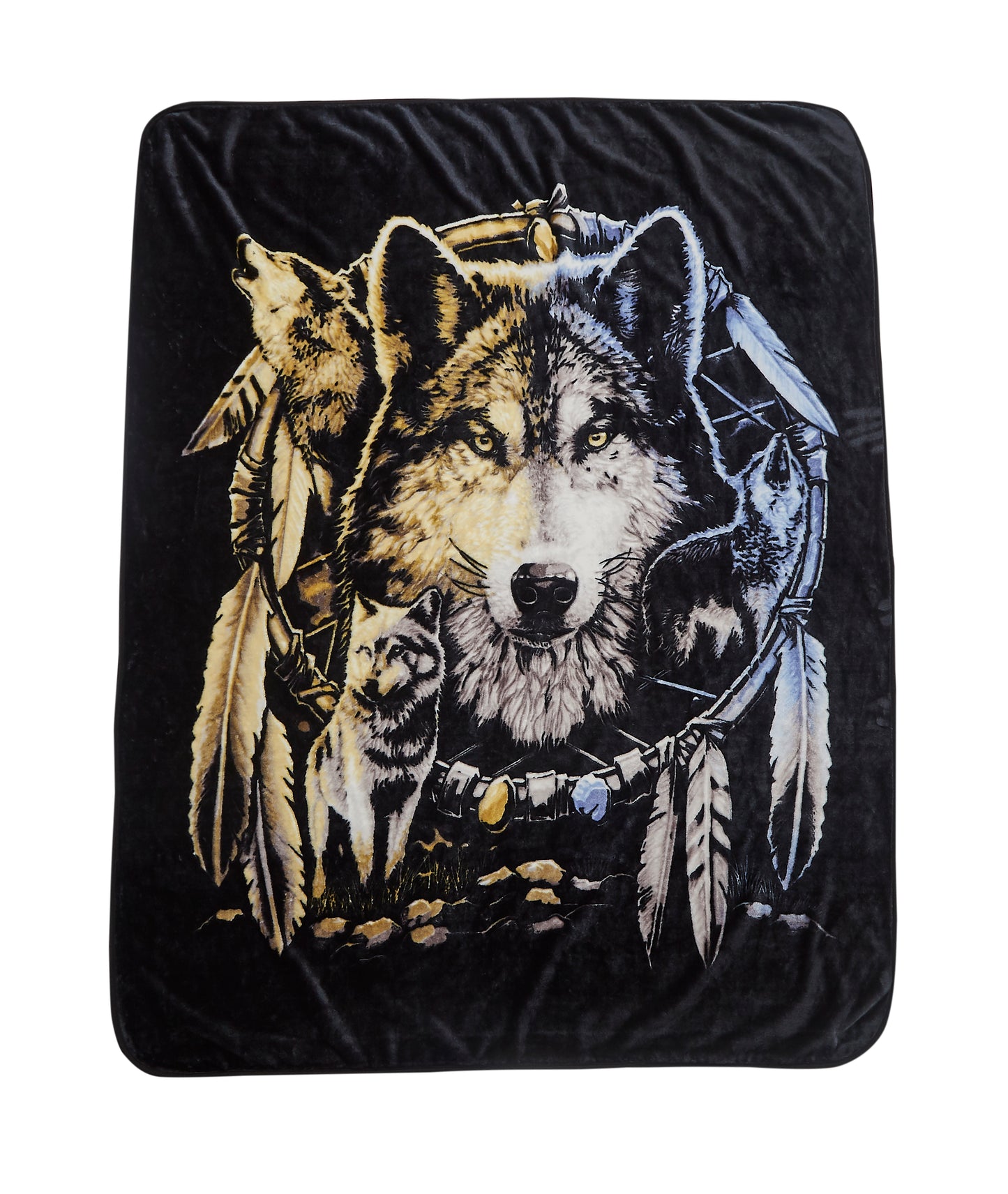 Regal Comfort - Wolf Mandala - Plush Decorative Throw Blanket 60"x80"