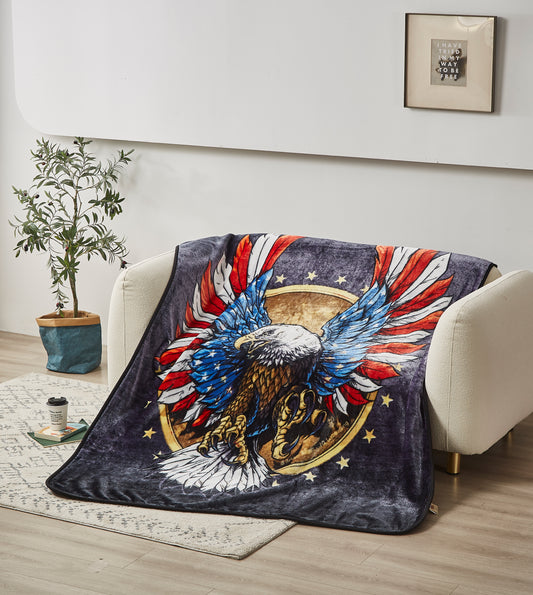 Regal Comfort - Eagle With Flag Feathers - Plush Decorative Throw Blanket 60"x80"