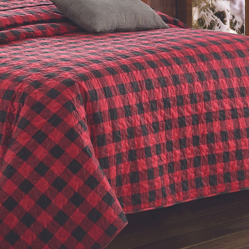 Virah Bella - Red and Black Plaid - Lightweight Reversible Quilt Set with Decorative Shams