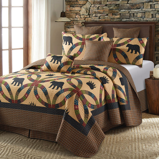 Virah Bella - Wedding Ring Bear & Paw - Lightweight Reversible Quilt Set with Decorative Pillow Shams