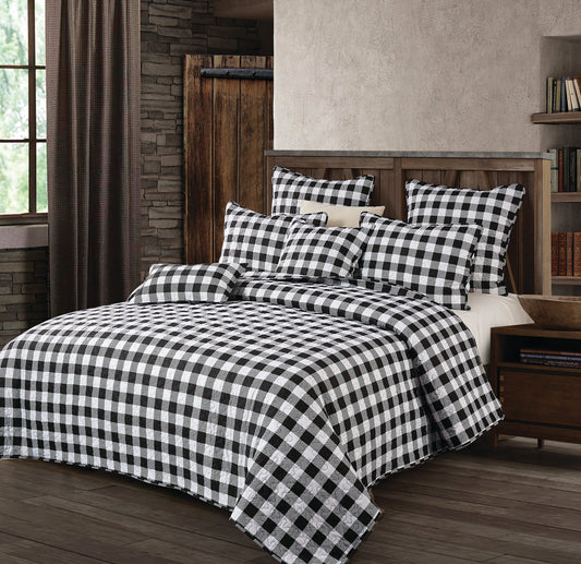 Virah Bella - Black & White Plaid - Lightweight Reversible Quilt Set with Decorative Pillow Shams