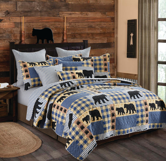 Virah Bella - Black Bear Plaid - Lightweight Reversible Quilt Set with Decorative Pillow Shams