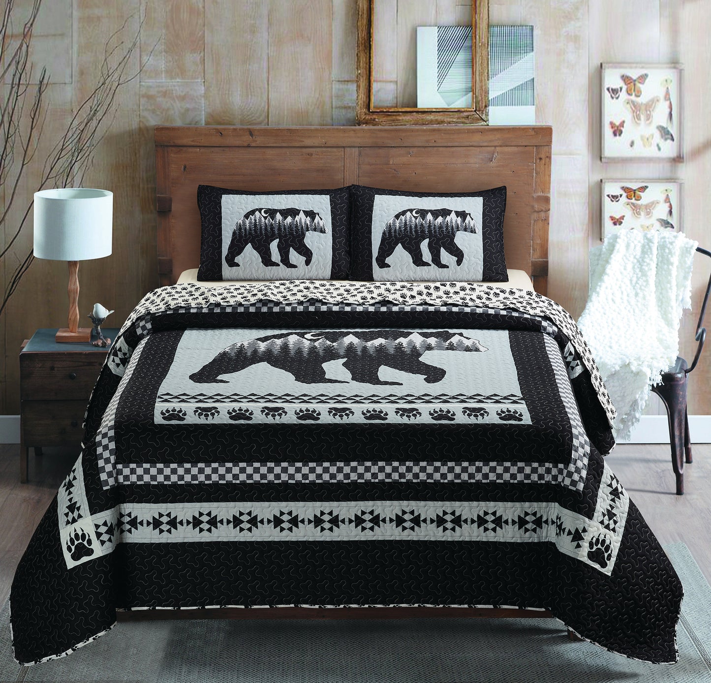 Virah Bella - Moon Bear - Lightweight Reversible Quilt Set with Decorative Pillow Shams