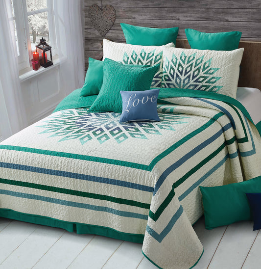 Virah Bella - Picolata Sunrise Teal - Lightweight Reversible Quilt Set with Decorative Pillow Shams