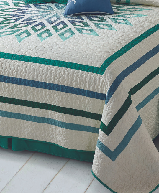 Virah Bella - Picolata Sunrise Teal - Lightweight Reversible Quilt Set with Decorative Pillow Shams