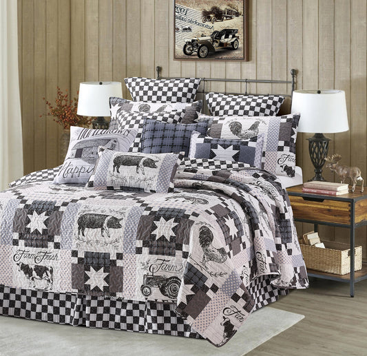 Virah Bella - Farm Life - Lightweight Reversible Quilt Set with Decorative Pillow Shams