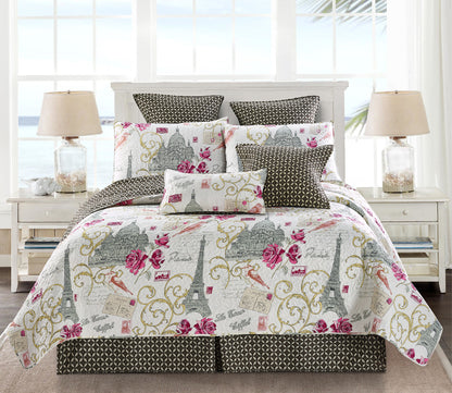 Virah Bella - Paris Love - Lightweight Reversible Quilt Set with Decorative Pillow Shams