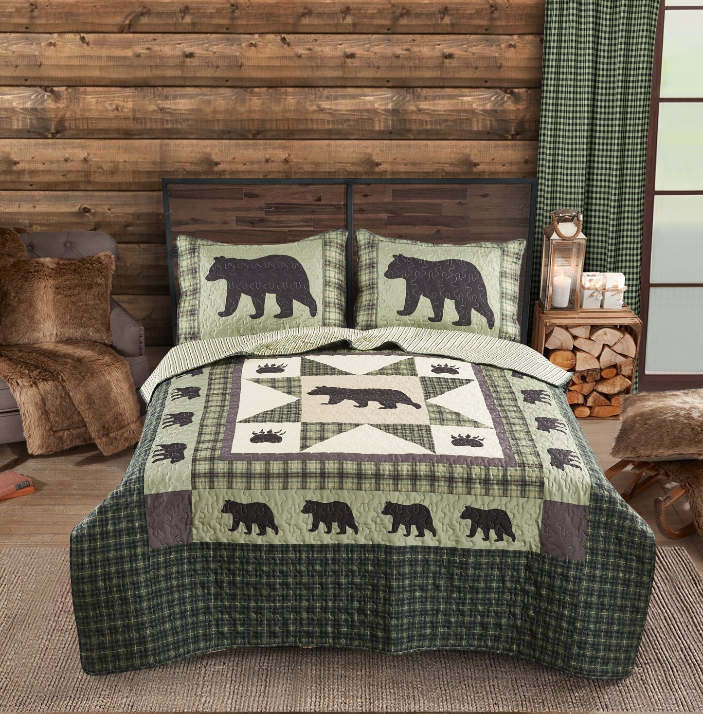 Virah Bella - Bear Star - Lightweight Reversible Quilt Set with Decorative Pillow Shams