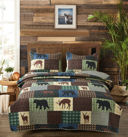 Virah Bella - Wilderness Patch - Lightweight Reversible Quilt Set with Decorative Pillow Shams