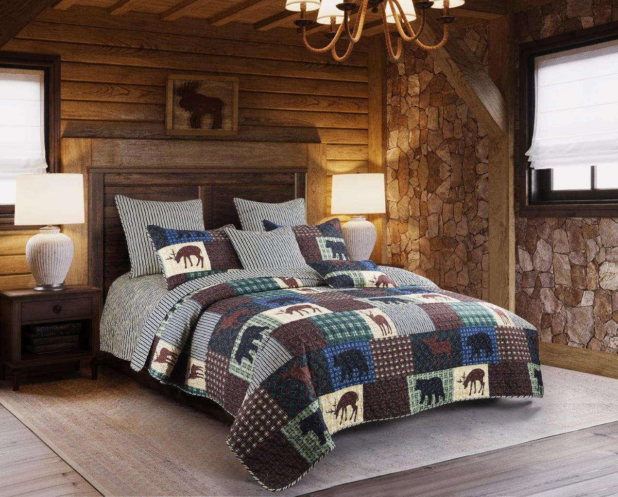 Virah Bella - Wilderness Patch - Lightweight Reversible Quilt Set with Decorative Pillow Shams