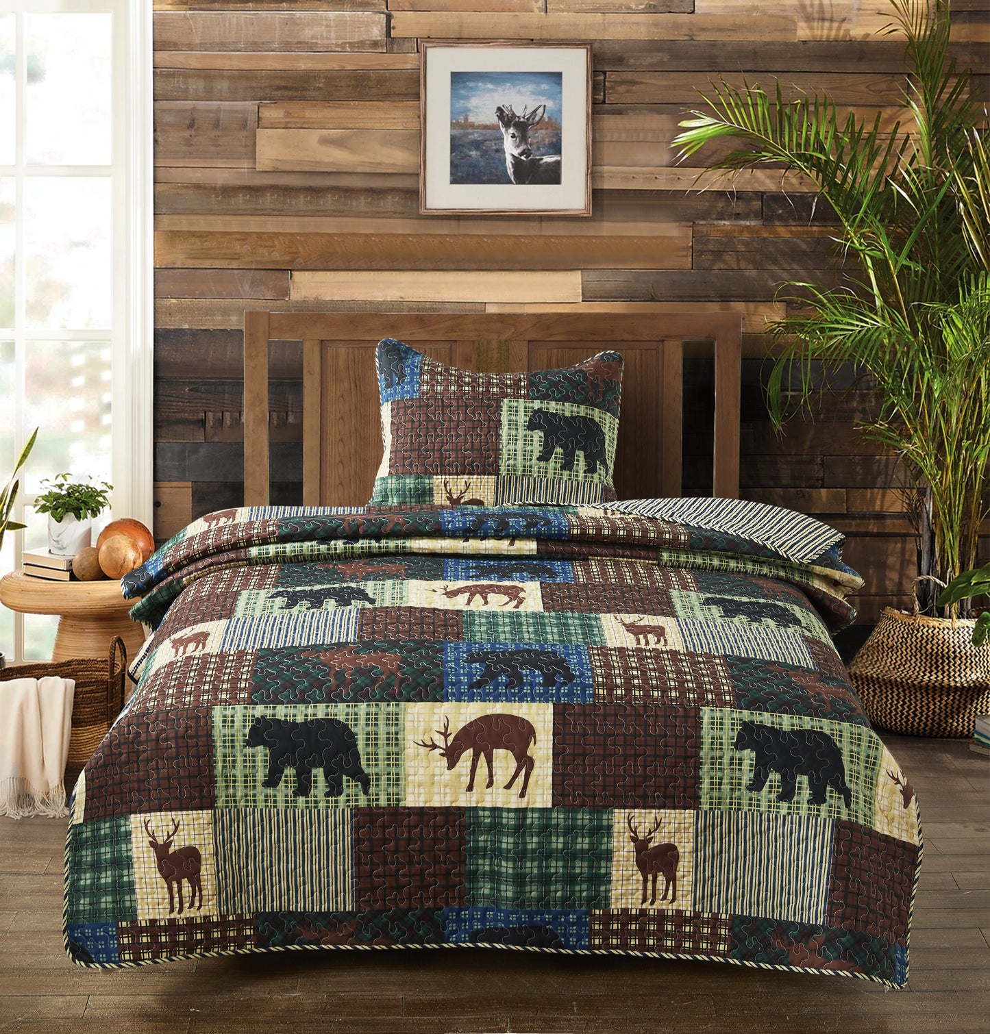 Virah Bella - Wilderness Patch - Lightweight Reversible Quilt Set with Decorative Pillow Shams