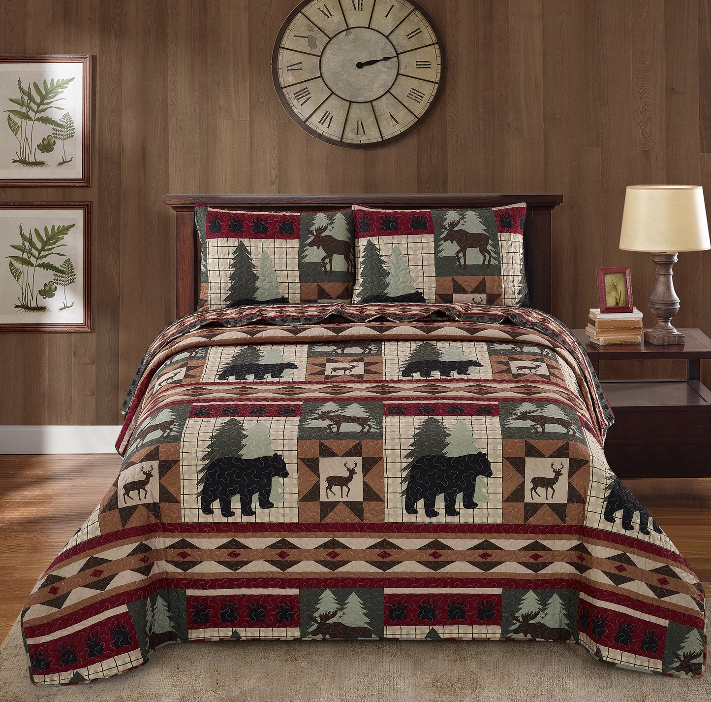 Virah Bella - Wildlife Patch - Lightweight Reversible Quilt Set with Decorative Pillow Shams