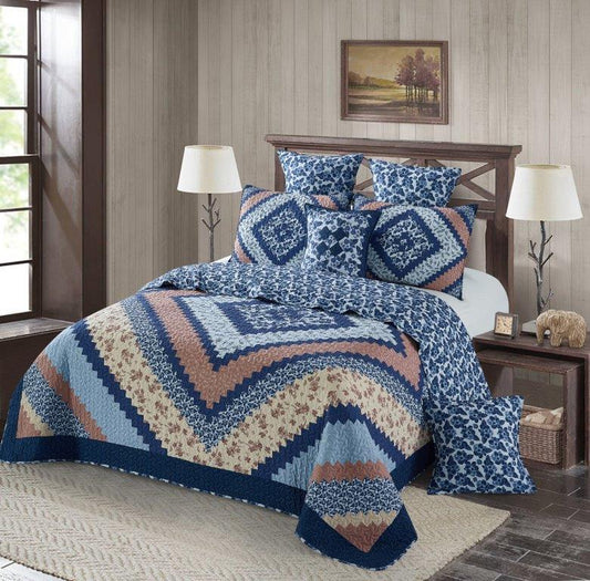 Virah Bella - Around the Block Blue - Lightweight Reversible Quilt Set with Decorative Pillow Shams