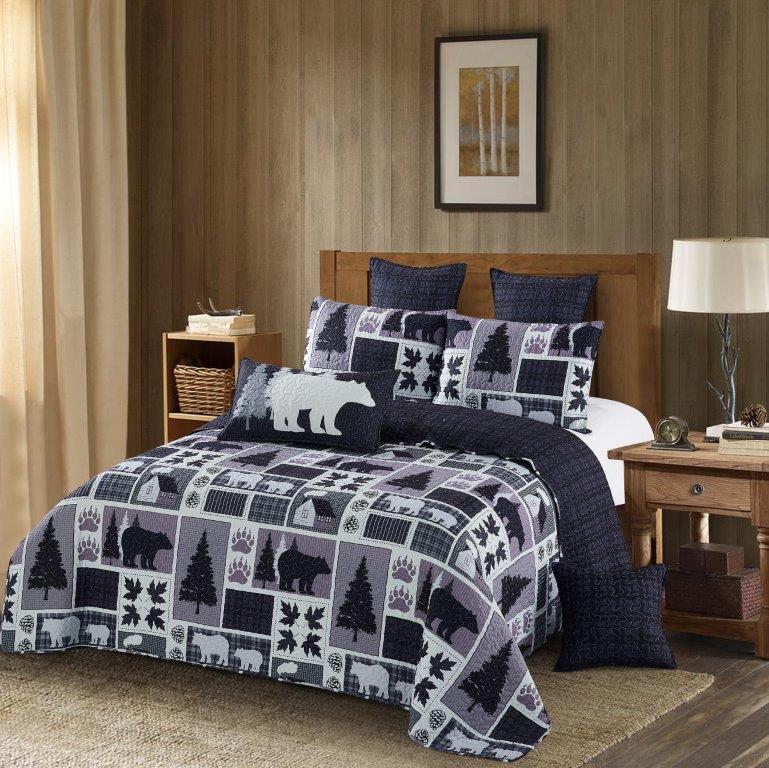 Virah Bella - Plaid Forest Quilt Set - Lightweight Reversible Quilt Set with Decorative Pillow Shams