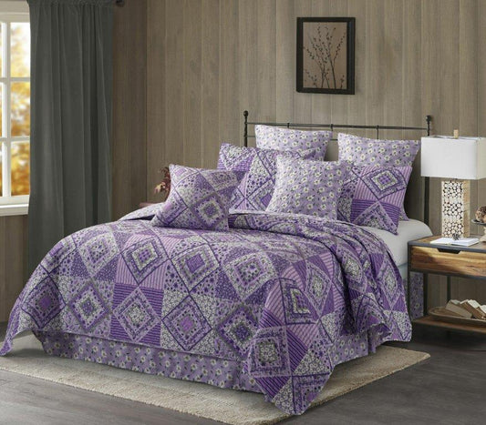 Virah Bella - Lavender Fields - Lightweight Reversible Quilt Set with Decorative Pillow Shams