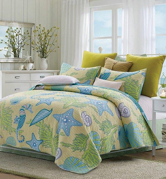 Virah Bella - Beach Dreams - Lightweight Reversible Quilt Set with Decorative Pillow Shams