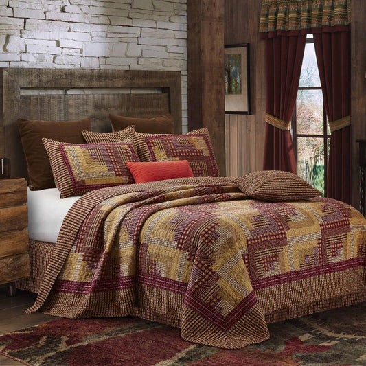 Virah Bella - Montana Cabin Red/Tan  - Lightweight Reversible Quilt Set with Decorative Pillow Shams