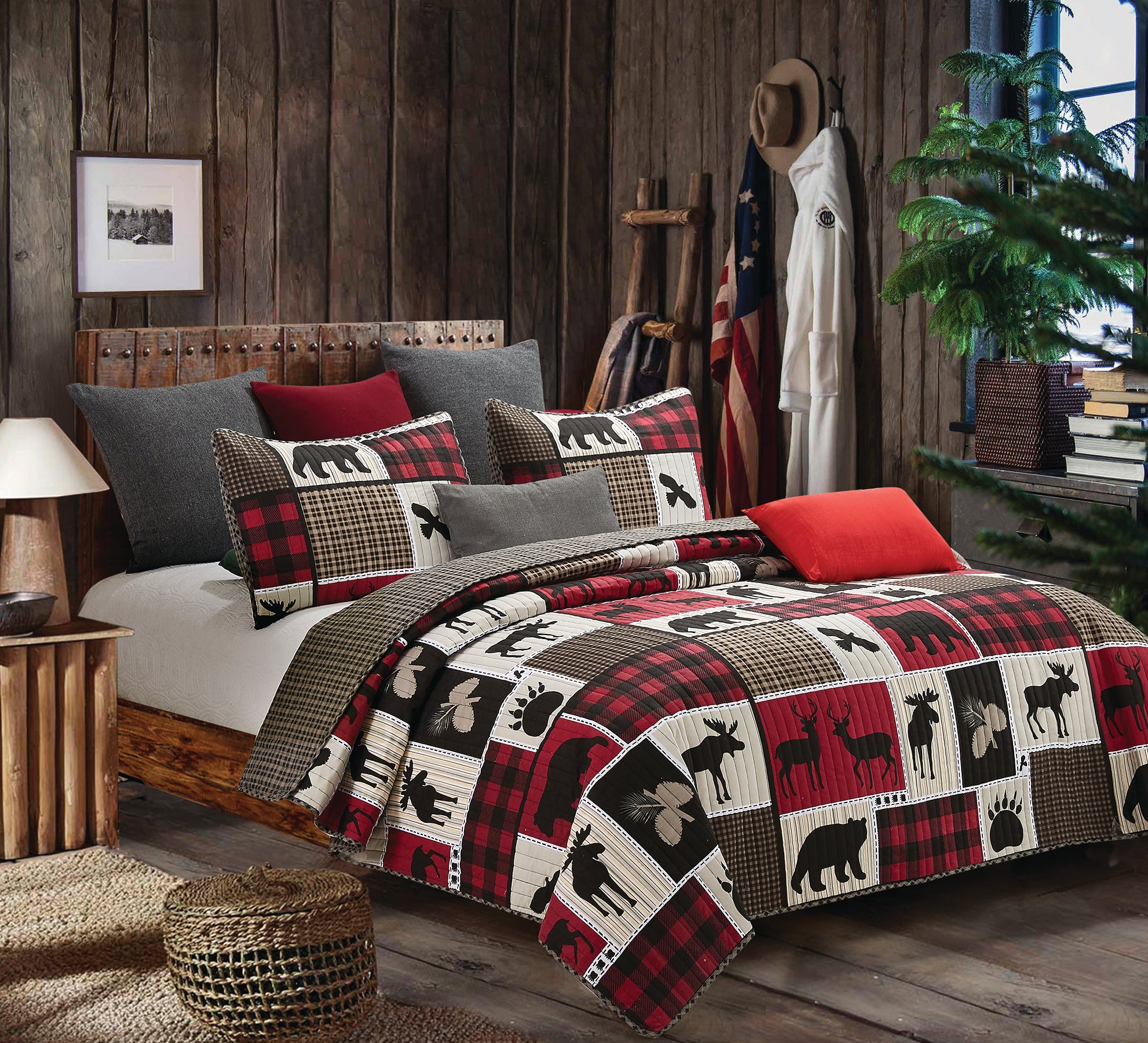 Virah Bella 3 Piece Queen Lodge Quilt Bedding Set - Wedding Ring Bear Virah Bella 3 Piece Queen Lodge Quilt Bedding Set - Wedding Ring Bear