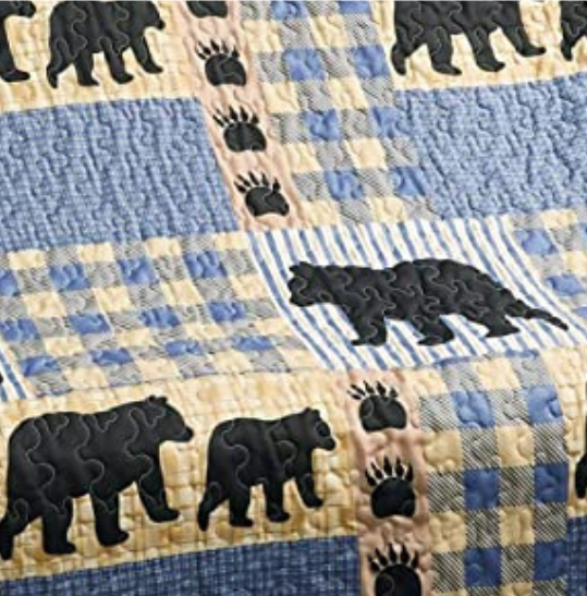 Virah Bella - Black Bear Plaid - Quilted Sherpa Throw Blanket 50"x60"