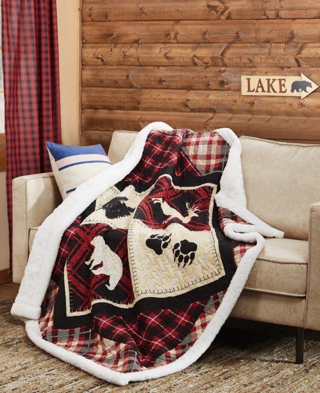 Virah Bella - Diamond Bear Lodge - Quilted Sherpa Throw Blanket 50"x60"