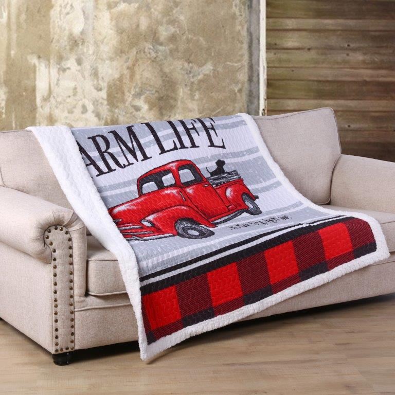 Virah Bella - Farm Life Red and Black Plaid - Quilted Sherpa Throw Blanket 50"x60"