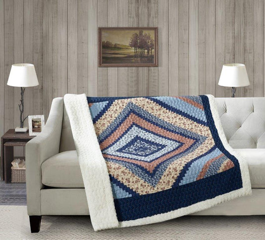 Virah Bella - Around the Block Blue - Quilted Sherpa Throw Blanket 50"x60"