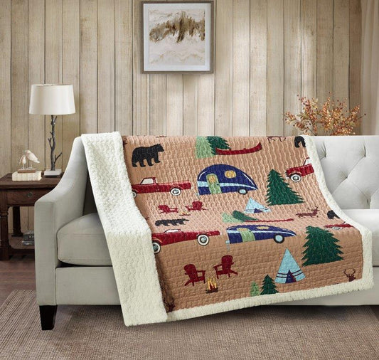 Virah Bella - Woodland Campin' - Quilted Sherpa Throw Blanket 50"x60"