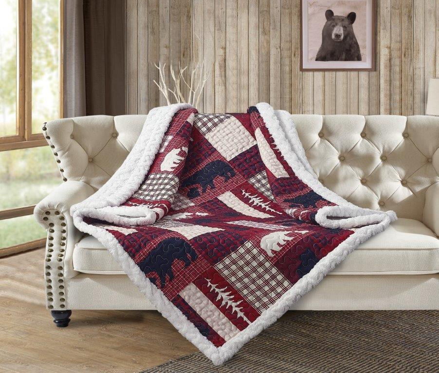 Virah Bella - Black Bear Ridge - Quilted Sherpa Throw Blanket 50"x60"