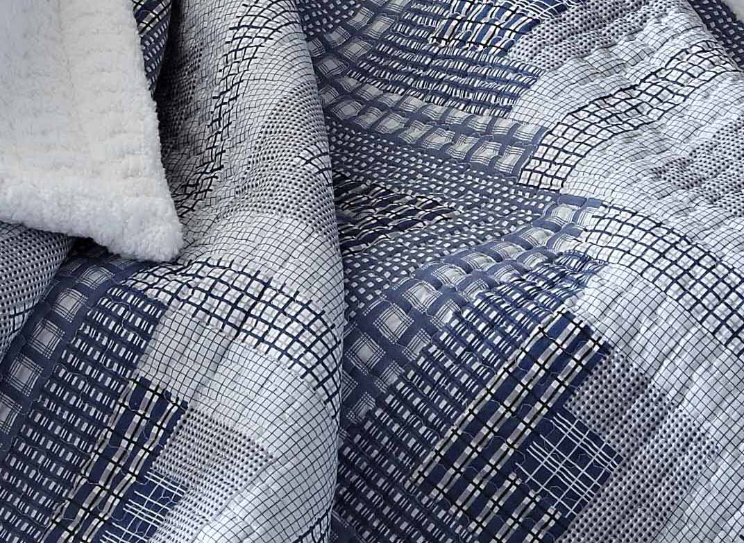 Virah Bella - Montana Cabin Blue/Grey - Quilted Sherpa Throw Blanket 50"x60"