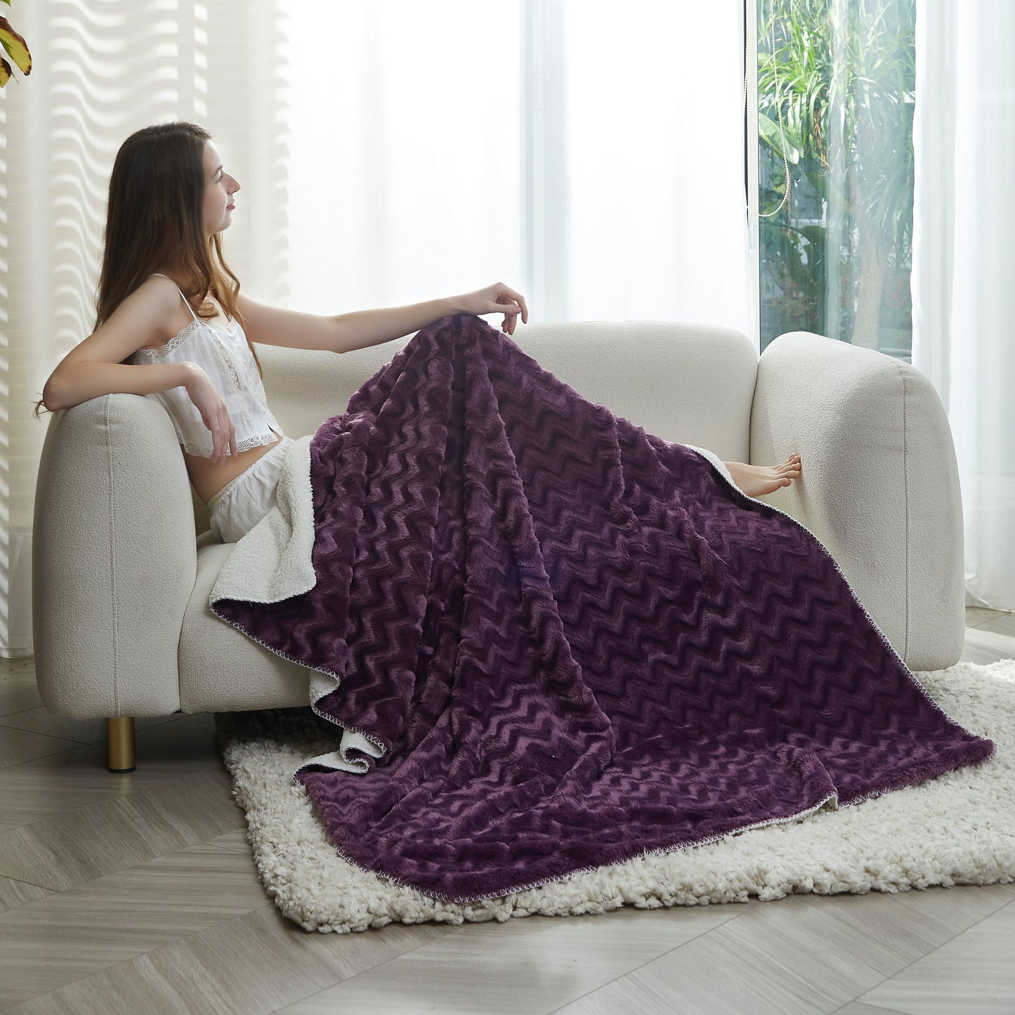 Regal Comfort - Amethyst Wave - Faux Fur Plush Throw Blanket 50"x70"