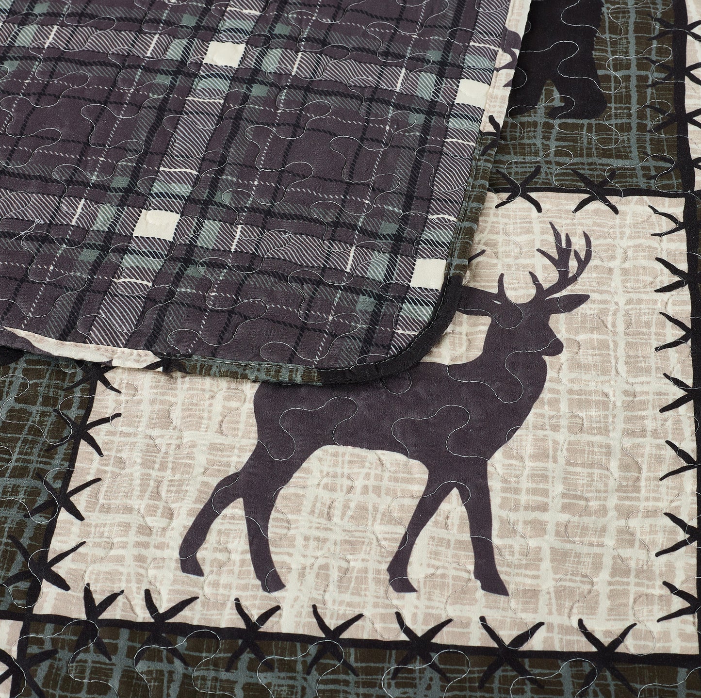 Virah Bella - Stitched Forest Verdant - Lightweight Reversible Quilt Set with Decorative Pillow Shams