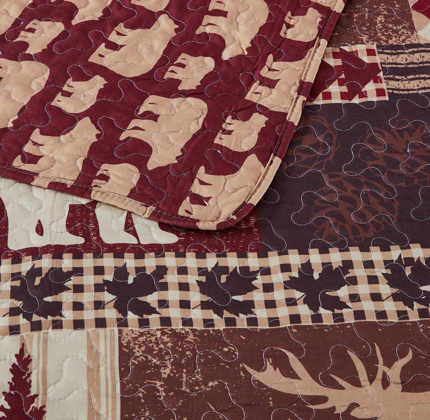 Virah Bella - Autumn Forest Burgundy - Lightweight Reversible Quilt Set with Decorative Pillow Shams