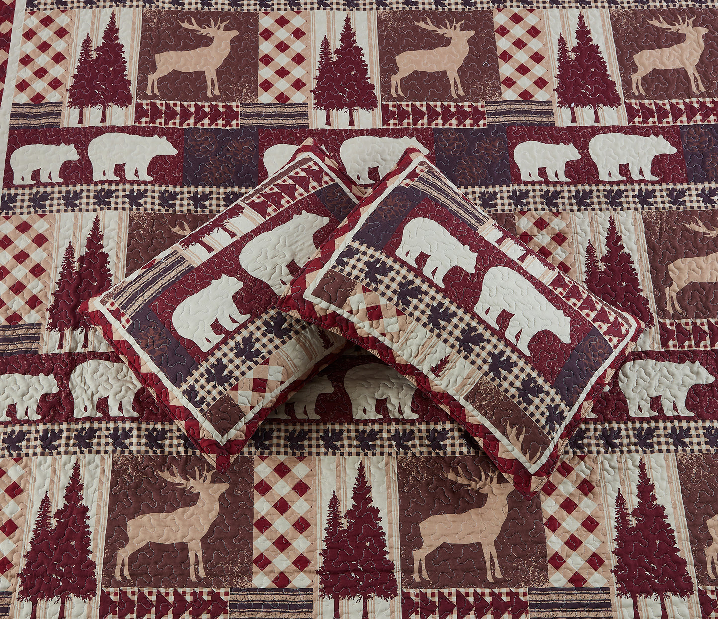 Virah Bella - Autumn Forest Burgundy - Lightweight Reversible Quilt Set with Decorative Pillow Shams