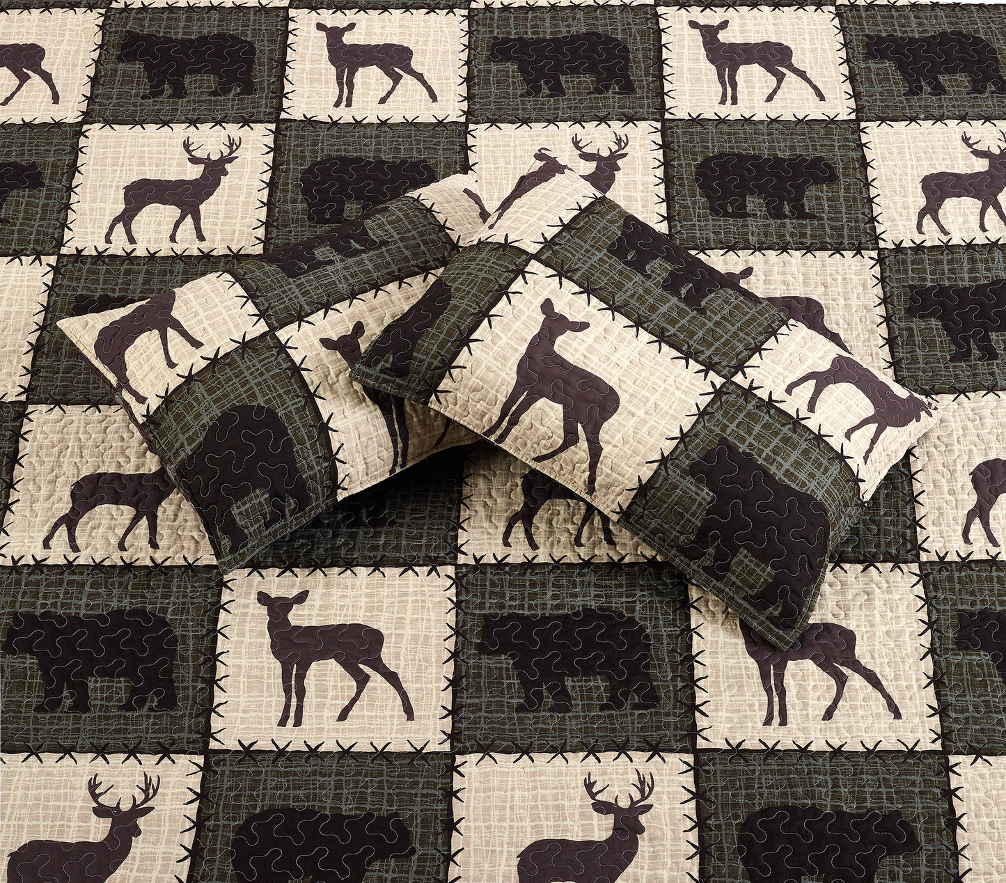 Virah Bella - Stitched Forest Verdant - Lightweight Reversible Quilt Set with Decorative Pillow Shams
